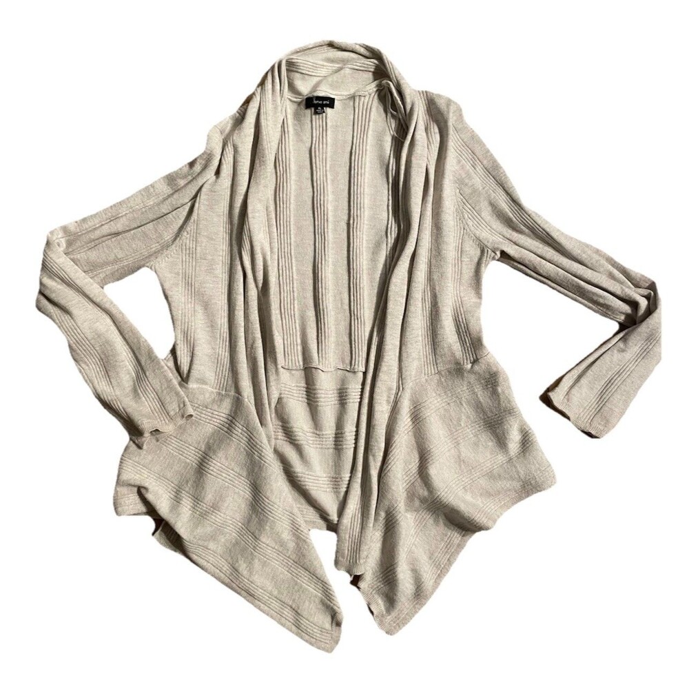 Verve Ami Beige Shimmer Open Front Waterfall Cardigan - Size  XL